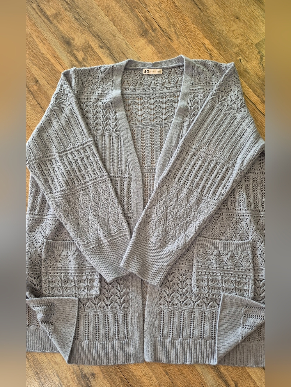 SO Open-Front Light Gray Knit Cardigan Sweater